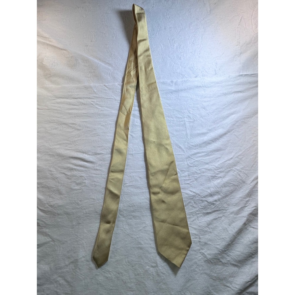 Meeting Street Mens Yellow White‎ Ribbed Striped Silk Blend Necktie Business